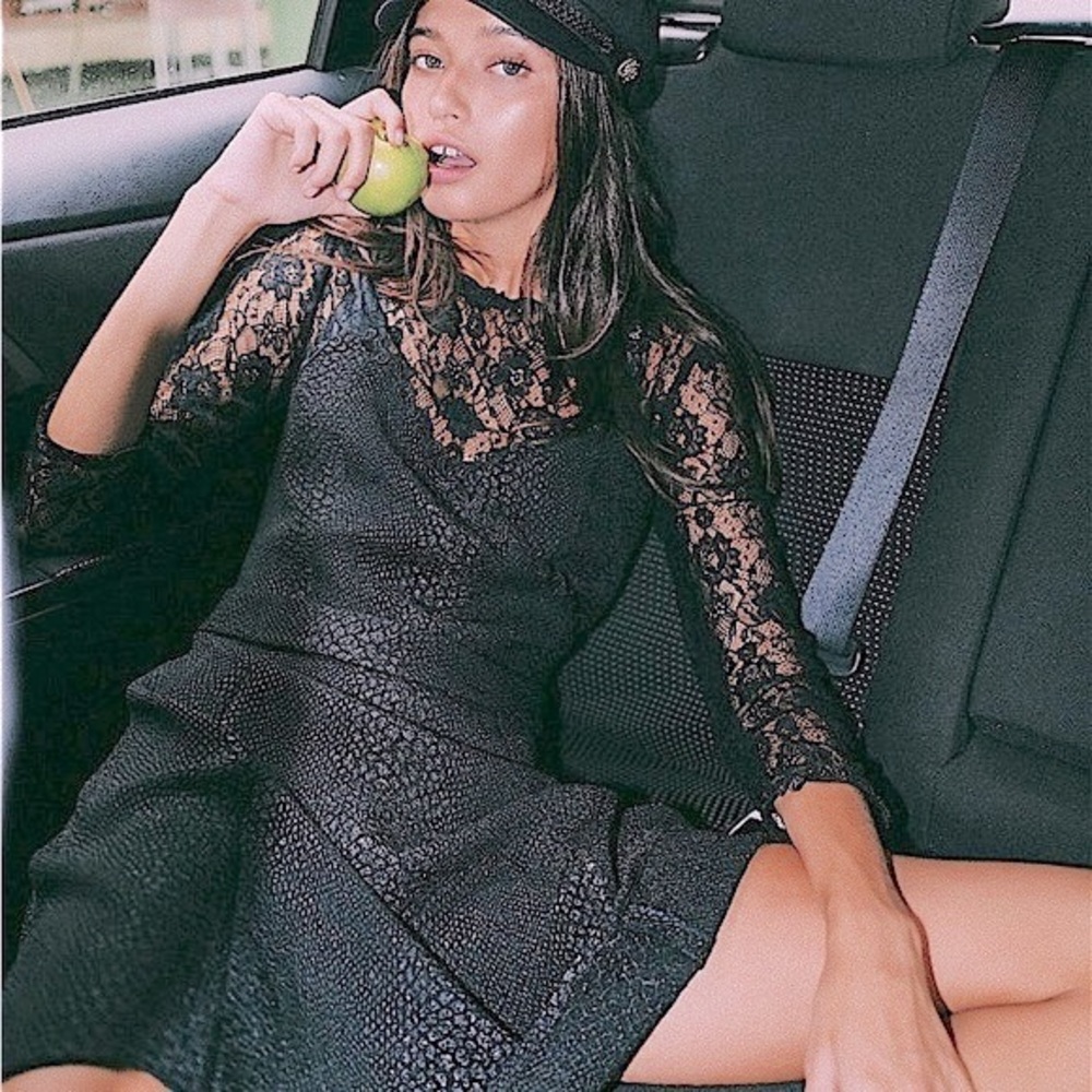 The Kooples Fit & Flare Lace & Snake Print Embossed Dress - NWT!